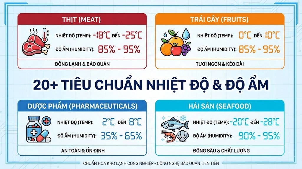 Bảng tiêu chuẩn nhiệt độ bảo quản cho 20 loại thực phẩm phổ biến nhất.
